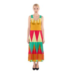 Triangles And Other Retro Colors Shapes Full Print Maxi Dress