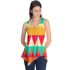 Triangles And Other Retro Colors Shapes Sleeveless Tunic