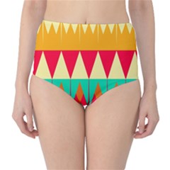 Triangles And Other Retro Colors Shapes High-waist Bikini Bottoms