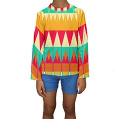 Triangles And Other Retro Colors Shapes  Kid s Long Sleeve Swimwear