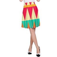 Triangles And Other Retro Colors Shapes A-line Skirt