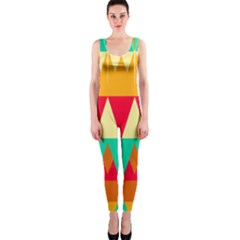 Triangles And Other Retro Colors Shapes Onepiece Catsuit