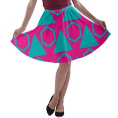 Triangles And Honeycombs Pattern A-line Skater Skirt