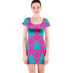 Triangles And Honeycombs Pattern Short Sleeve Bodycon Dress