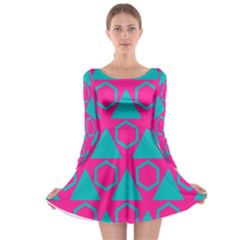 Triangles And Honeycombs Pattern Long Sleeve Skater Dress