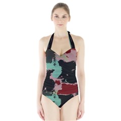 Retro Colors Texture Women s Halter One Piece Swimsuit