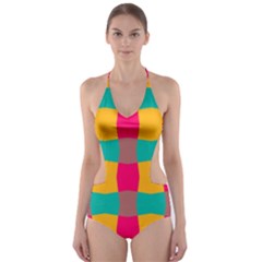 Distorted Shapes In Retro Colors Pattern Cut-out One Piece Swimsuit