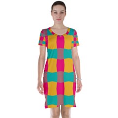 Distorted Shapes In Retro Colors Pattern Short Sleeve Nightdress