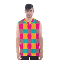 Distorted Shapes In Retro Colors Pattern Men s Basketball Tank Top by LalyLauraFLM