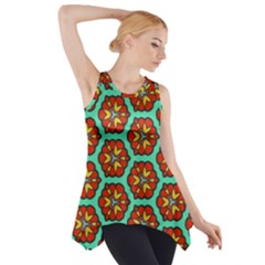 Red Flowers Pattern Side Drop Tank Tunic