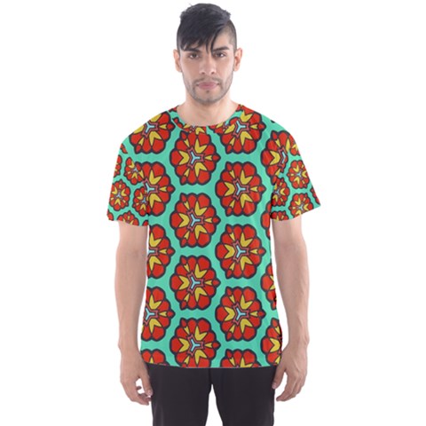 Red Flowers Pattern Men s Sport Mesh Tee by LalyLauraFLM