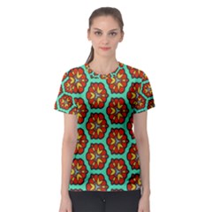 Red Flowers Pattern Women s Sport Mesh Tee