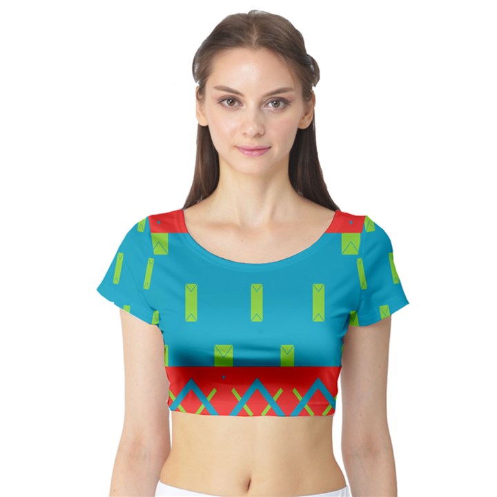 Chevrons and rectangles Short Sleeve Crop Top