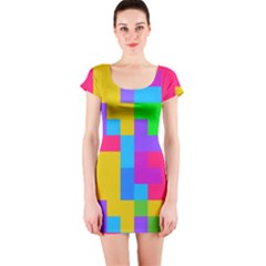 Colorful Tetris Shapes Short Sleeve Bodycon Dress by LalyLauraFLM