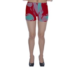 Red Pink Green Texture Skinny Shorts by LalyLauraFLM