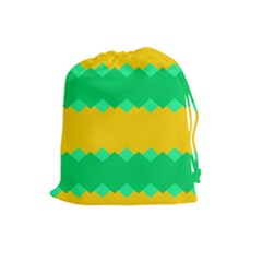 Green Rhombus Chains Drawstring Pouch by LalyLauraFLM