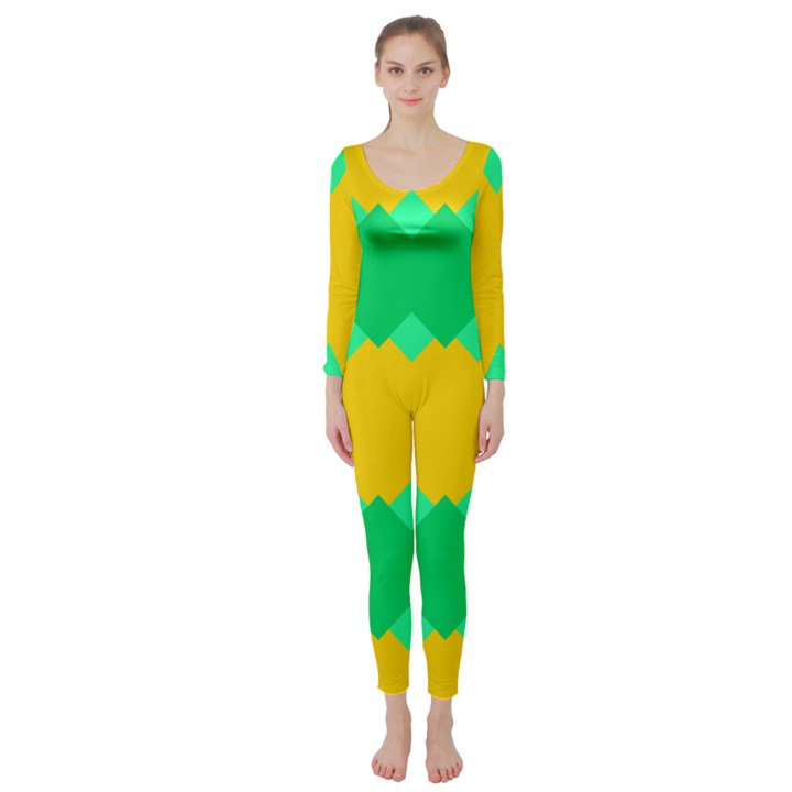 Green rhombus chains  Long Sleeve Catsuit