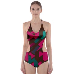 Brown Pink Blue Shapes Cut-out One Piece Swimsuit by LalyLauraFLM