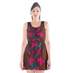 Brown Pink Blue Shapes Scoop Neck Skater Dress by LalyLauraFLM