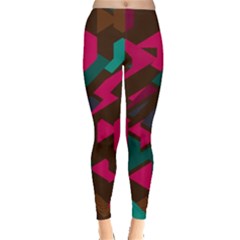 Brown Pink Blue Shapes Leggings by LalyLauraFLM