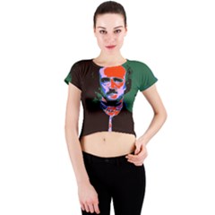 Edgar Allan Poe Pop Art  Crew Neck Crop Top by icarusismartdesigns