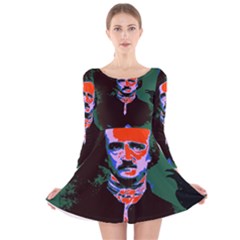 Edgar Allan Poe Pop Art  Long Sleeve Velvet Skater Dress