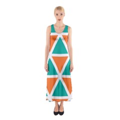 Orange Green Triangles Pattern Full Print Maxi Dress by LalyLauraFLM