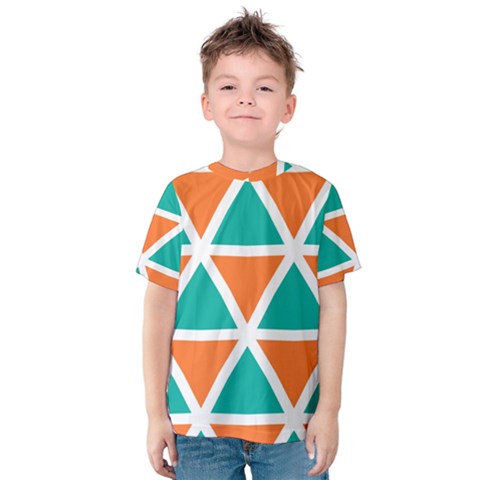 Orange Green Triangles Pattern Kid s Cotton Tee by LalyLauraFLM