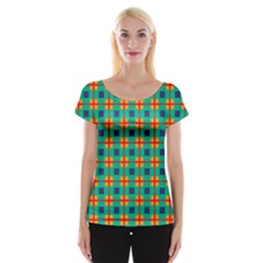 Squares In Retro Colors Pattern Women s Cap Sleeve Top by LalyLauraFLM