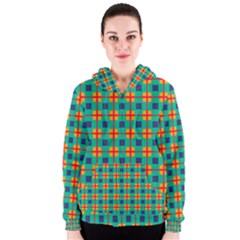 Squares In Retro Colors Pattern Women s Zipper Hoodie by LalyLauraFLM