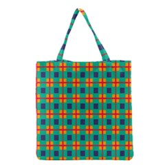 Squares In Retro Colors Pattern Grocery Tote Bag by LalyLauraFLM