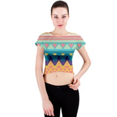 Pastel Tribal Design Crew Neck Crop Top by LalyLauraFLM