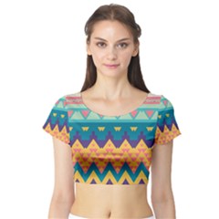 Pastel Tribal Design Short Sleeve Crop Top by LalyLauraFLM