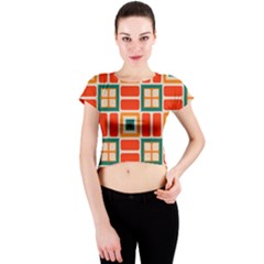 Squares And Rectangles In Retro Colors Crew Neck Crop Top by LalyLauraFLM