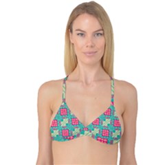 Pink Flowers In Squares Pattern Reversible Tri Bikini Top by LalyLauraFLM