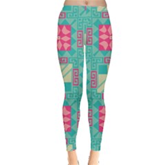 Pink Flowers In Squares Pattern Leggings by LalyLauraFLM