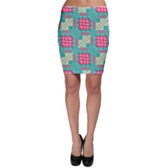 Pink Flowers In Squares Pattern Bodycon Skirt by LalyLauraFLM