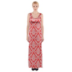 Salmon Damask Maxi Thigh Split Dress by SalonOfArtDesigns