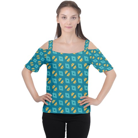 Blue Yellow Shapes Pattern Women s Cutout Shoulder Tee by LalyLauraFLM