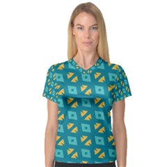 Blue Yellow Shapes Pattern Women s V-neck Sport Mesh Tee