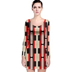 Rectangles And Stripes Pattern Long Sleeve Velvet Bodycon Dress by LalyLauraFLM