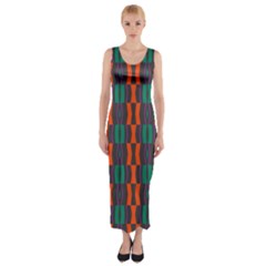 Green Orange Shapes Pattern Fitted Maxi Dress by LalyLauraFLM