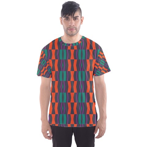 Green Orange Shapes Pattern Men s Sport Mesh Tee by LalyLauraFLM