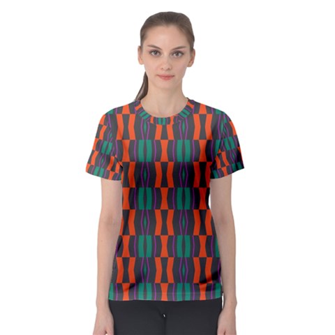 Green Orange Shapes Pattern Women s Sport Mesh Tee by LalyLauraFLM