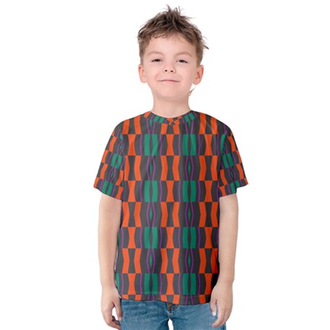 Green Orange Shapes Pattern Kid s Cotton Tee by LalyLauraFLM