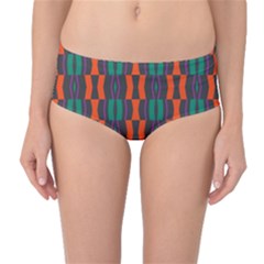 Green Orange Shapes Pattern Mid-waist Bikini Bottoms by LalyLauraFLM