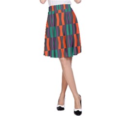 Green Orange Shapes Pattern A-line Skirt by LalyLauraFLM