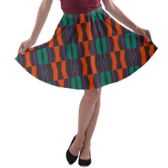 Green Orange Shapes Pattern A-line Skater Skirt by LalyLauraFLM