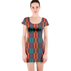 Green Orange Shapes Pattern Short Sleeve Bodycon Dress by LalyLauraFLM