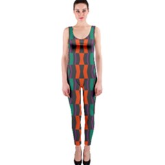 Green Orange Shapes Pattern Onepiece Catsuit by LalyLauraFLM